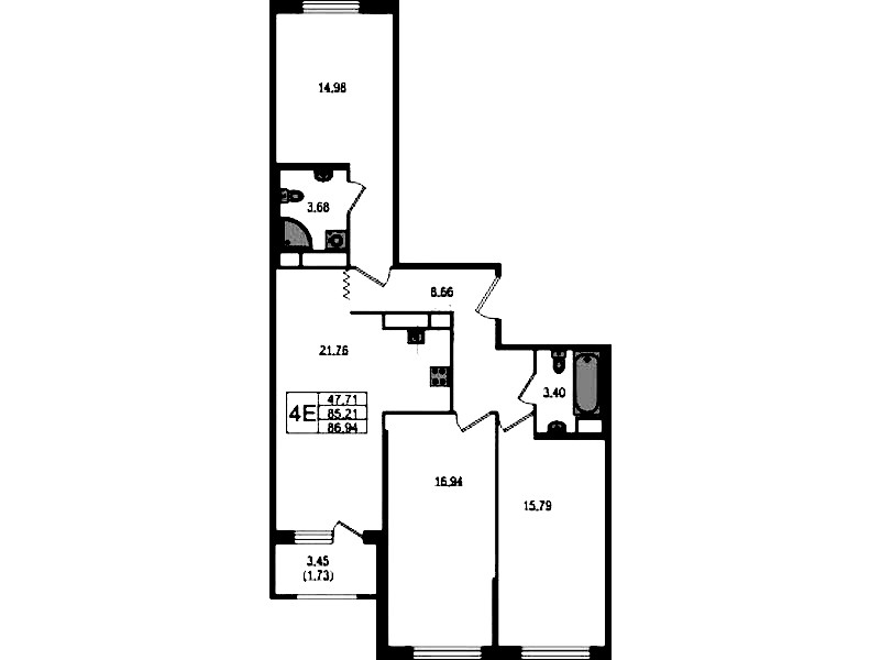 3-комнатная квартира 86.94 м², 8/12 эт., ЖК «UP! Квартал Воронцовский»